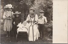 Vintage 1908 Real Photo RPPC Postcard Mother & 4 Children, Marked 