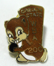 Vintage WBA 200 Pin Oregon State Womens Bowling Squirrel Chipmunk Enamel Lapel picture