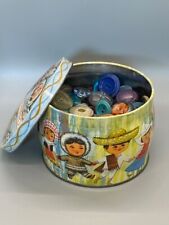 Lot of 300 Colorful Vintage Buttons In a Children From Many Lands Tin picture