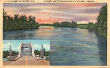 Postcard OR Pacific Highway Sunset of the Santiam Bridge 1940s Linen PC e2245 picture