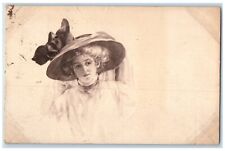 1911 Victorian Pretty Woman Big Hat Dysart Iowa IA Posted Antique Postcard picture