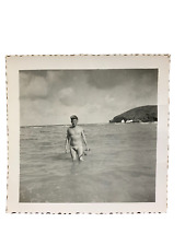 Smiling Man Snorkeling Coming out of the water 1950's Vintage Photo picture