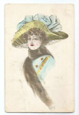 Pretty Lady Postcard Hat Travel Attire c1910 picture