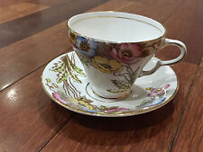 Vtg Taylor & Kent English Porcelain Cup & Saucer w Blue Pink Yellow Flowers Dec. picture