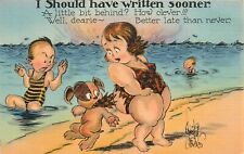 Postcard 1940s Fat woman dog ripped bathing suit comic humor 23-13774 picture