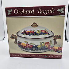VTG Lincoware Enamel Baking Dish Brass Handles  Orchard Royale 2.5 QT NEW picture