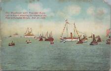 Postcard Ship Mayflower + President Roosevelt Return of Fleet Hampton Roads 1909 picture