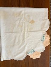 Vintage 40's Tablecloth Hand Embroidered Heavily Stained Square 48