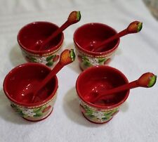 TEMPTATIONS FIGURAL STRAWBERRY SET OF 4 RAMEKINS & SPOONS picture