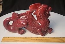 Vintage 9.5 ” Red Glazed Ceramic Chinese Dragon Figurine picture