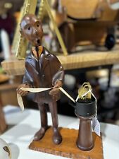 STOCK BROKER WITH TICKER TAPE MACHINE VINTAGE ROMER ITALY WOOD CARVED FIGURINE picture