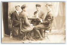 c1910s Young Children Gambling Drinking Poker Studio RPPC Photo Antique Postcard picture