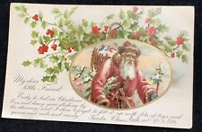 Vintage 1906 Christmas Postcard Old World Santa Claus Holly Antique  picture