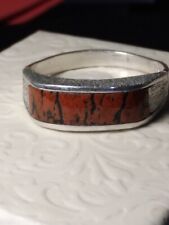 NATURAL COLORADO RED DINOSAUR  BONE STERLING INLAY RING picture