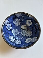 Asian Rice Soup Bowl Light & Dark Blue  Flowers Made In Japan Marked Trinket picture