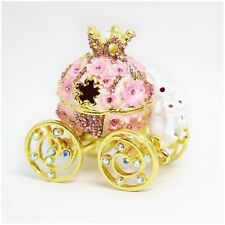 Bejeweled Enameled Trinket Box/Figurine With Rhinestones-Pink Bunny Carriage picture