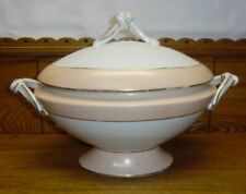 Large Antique French Old Paris Porcelain Pink Border Tureen - MUCH GOLD WEAR picture