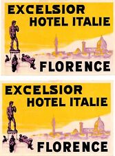 TWO (2) Excelsior Hotel Italie Florence Art Deco Luggage Labels  3.5 x 5.75 in. picture