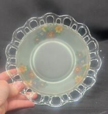 Vintage Lancaster Glass Open Work Flowers Soft Green Satin Ribbon Plate /bowl 8” picture