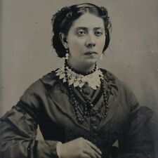 Prudish Rosy Cheeks Victorian Woman 1880s 1/9 Plate Tintype Ferrotype Photo H84 picture