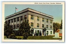 c1940's Alfalfa County Court House Exterior Cherokee Oklahoma OK Flags Postcard picture