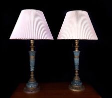Pair Mid-Century James Mont Style Green Marble and Brass Column Table Lamps picture