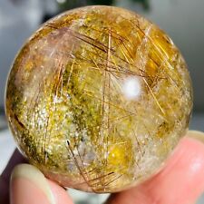 77g High Grade Natural Gold Rutilated Ghost Quartz Crystal Sphere Ball picture