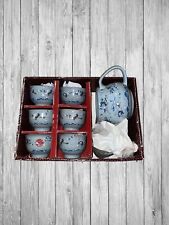 Chinese/Japanese Clay Tea Set- Tea Pot w/ strainer & 6 cups- Sun & Crane Detail picture