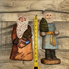 Pair Of Old World Santa Claus 1991 Hand Carved Crafted Wooden European Signed picture