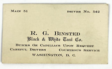 Rare Vintage Black & White Taxi Co. Business Card 51 Main St Washington DC picture