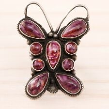 LARGE TYLER BROWN NAVAJO STERLING PURPLE SPINY OYSTER CLUSTER BUTTERFLY RING 6 picture