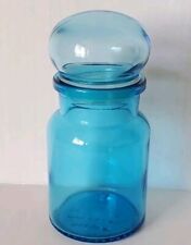 Vintage Belgium Blue Glass Apothecary Jar Canister Bubble Lid 5.5