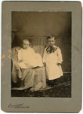 CIRCA 1880'S CABINET CARD ADORABLE SIBLINGS DRESSES ENSMINGER  MORRISTOWN NJ picture