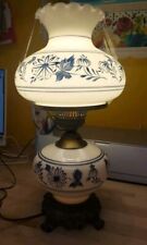 GUC 19 inch Vintage Plug in Hurricane Lamp with Blue Handpainted Floral Design picture