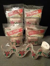 Vtg Dennison Christmas Poinsettia & Candy Cane Crepe Paper Streamers 30ft. 4pc  picture