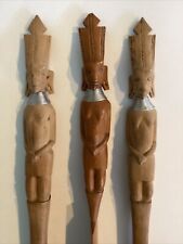 Vintage African Wooden Carved Fork Spoon Knife Figure Set Tribal Primitive Decor picture