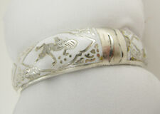 Vintage Niello ware White Sterling cuff bracelet 1x 2 ½ diam plus earrings Set picture