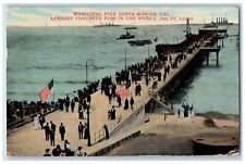 1911 Municipal Pier Longest Concrete Pier Bridge Crowd Santa Monica CA Postcard picture