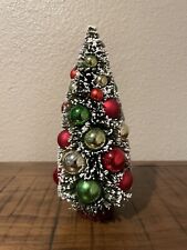 Vintage Christmas 9” Flocked Bottle Brush Tree with Ornaments picture