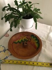 Vintage, beautiful 3 footed wooden nut bowl hand painted oak leaves & acorns  picture