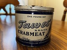 J C W Tawes & Son Crabmeat Can Crisfield MD 1 Lb Tin Vintage Blue Crab Meat picture