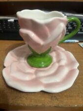 Vintage Teleflora Gift Pink Rose Ceramic Cup & Saucer Set picture