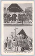 Postcard CA Santa Barbara Earthquake Disaster Dual View Unitarian Church J1 picture