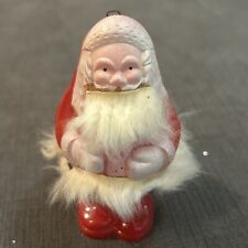 Vintage Rosbro Hard Plastic Santa Claus With Fur Ornament 4.5” picture