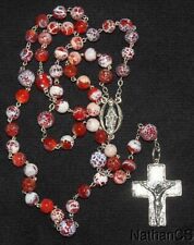 Catholic Rosary Fire Crackled Red Agate Beads w Sterling Chain, Cross & Center picture