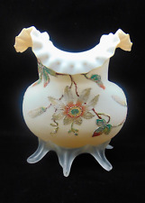 Harrach Antique Victorian Passion Flower Art Glass Vase with Hand Painted Frit picture