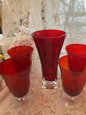 Lenox 4 Ruby & Clear Goblets with Art Glass Vase picture