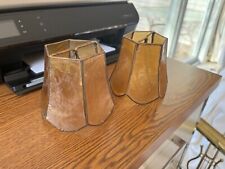 2 vintage sconce lamp brown Capiz shell shades 6 sided as is as found picture