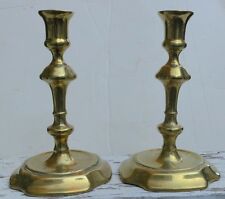 Fine Pair George II Brass 6¾-Inch Petal Base Candlesticks, Seamed, circa 1740 picture