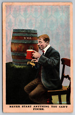 Vintage Postcard Humor Funny Cartoon Drunk Beer Barrel Drinking c1908 -13074 picture